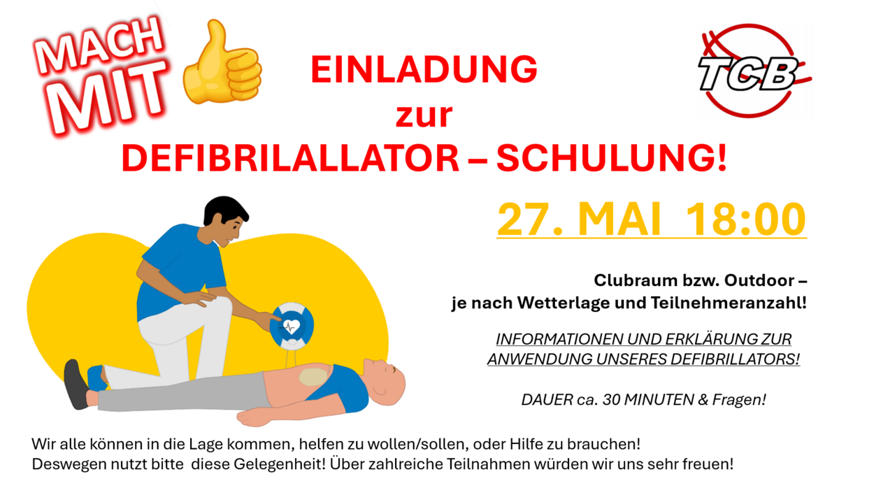 DEFIBRILLATOR SCHULUNG am 27. MAI 18:00