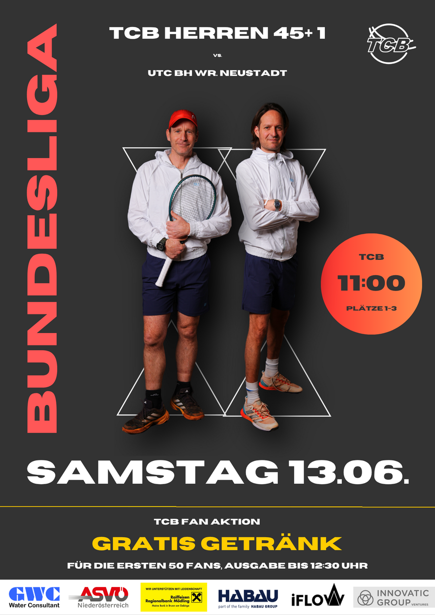 Meisterschaftswochenende #6 | TCB Fan Aktion am Samstag 13.06.: Gratis Getränk für die ersten 50 Fans beim Bundesliga Spiel der Herren 45+