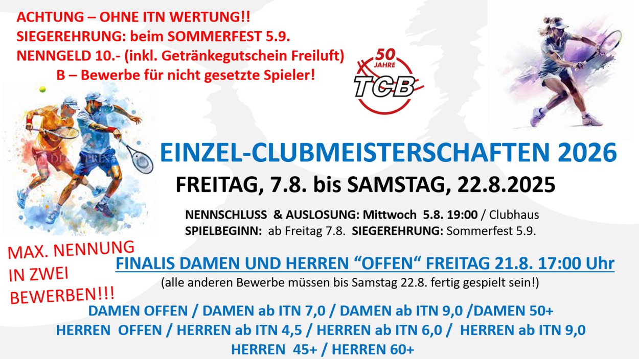 EINZEL CLUBMEISTERSCHAFTEN 2026 - 7. - 22. August